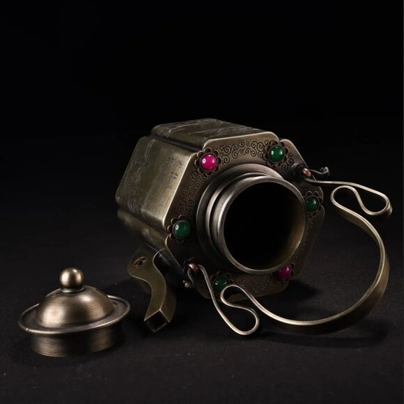 Vintage Chinese White Copper Inlay Gems Handle Teapot - Picture 9 of 10